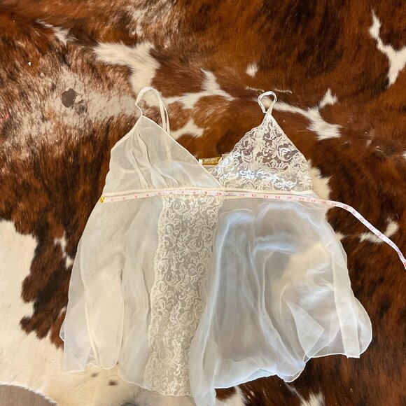 Vintage Victoria's Secret Gold Sheer Lace Babydoll Mini Slip Dress Size M White - Picture 4 of 4